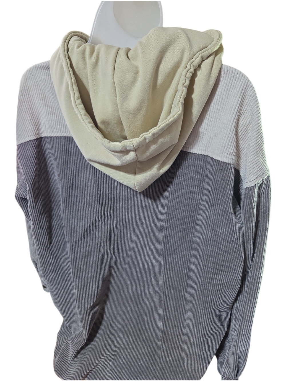Unbranded Corduroy Hooded Shacket Gray Cream XL - Picture 6 of 7